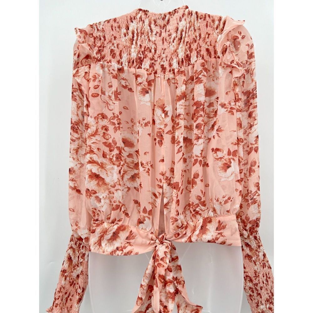 Bardot Remi Blouse Women's Small Long Sleeve Floral Sheer Tie Waist Long Sleeve - Picture 15 of 16